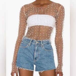 Pearl + Rhinestones Long Sleeve Top in Medium! Perfect for layering.